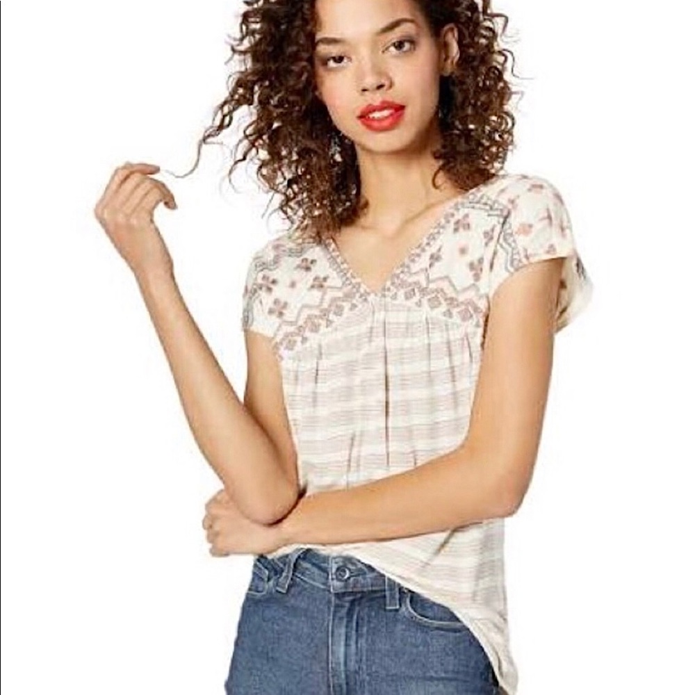 Lucky Brand Embroidered Striped Blouse